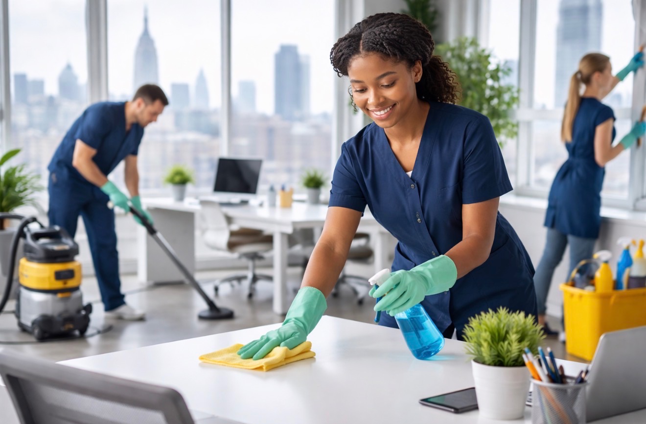 Professional commercial cleaning team servicing offices in New York City, New Jersey, and Connecticut